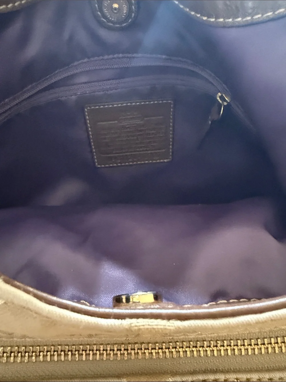 Vintage Coach Beige Signature Canvas Shoulder Bag with Brown Leather Trim